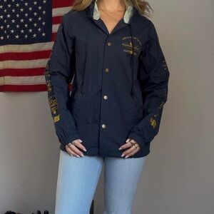 Salty Crew Dark Blue Windbreaker with Gold Accents